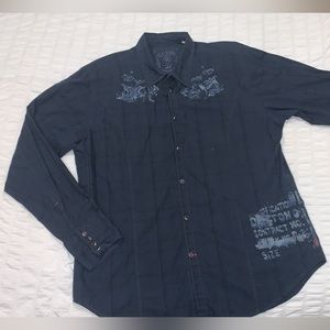NEW Men’s GUESS Designer Button Down Long Sleeve Shirt Size XL Dark Blue
